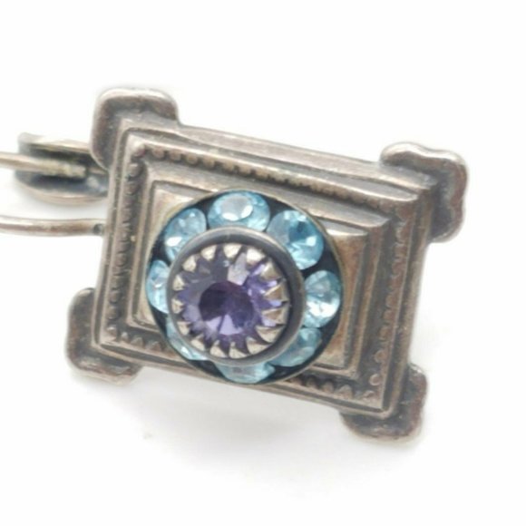 Vtg 90’s Liz Palacios Signed Lavender Blue Swarovski Crystal Lever Back Earrings - Picture 2 of 5